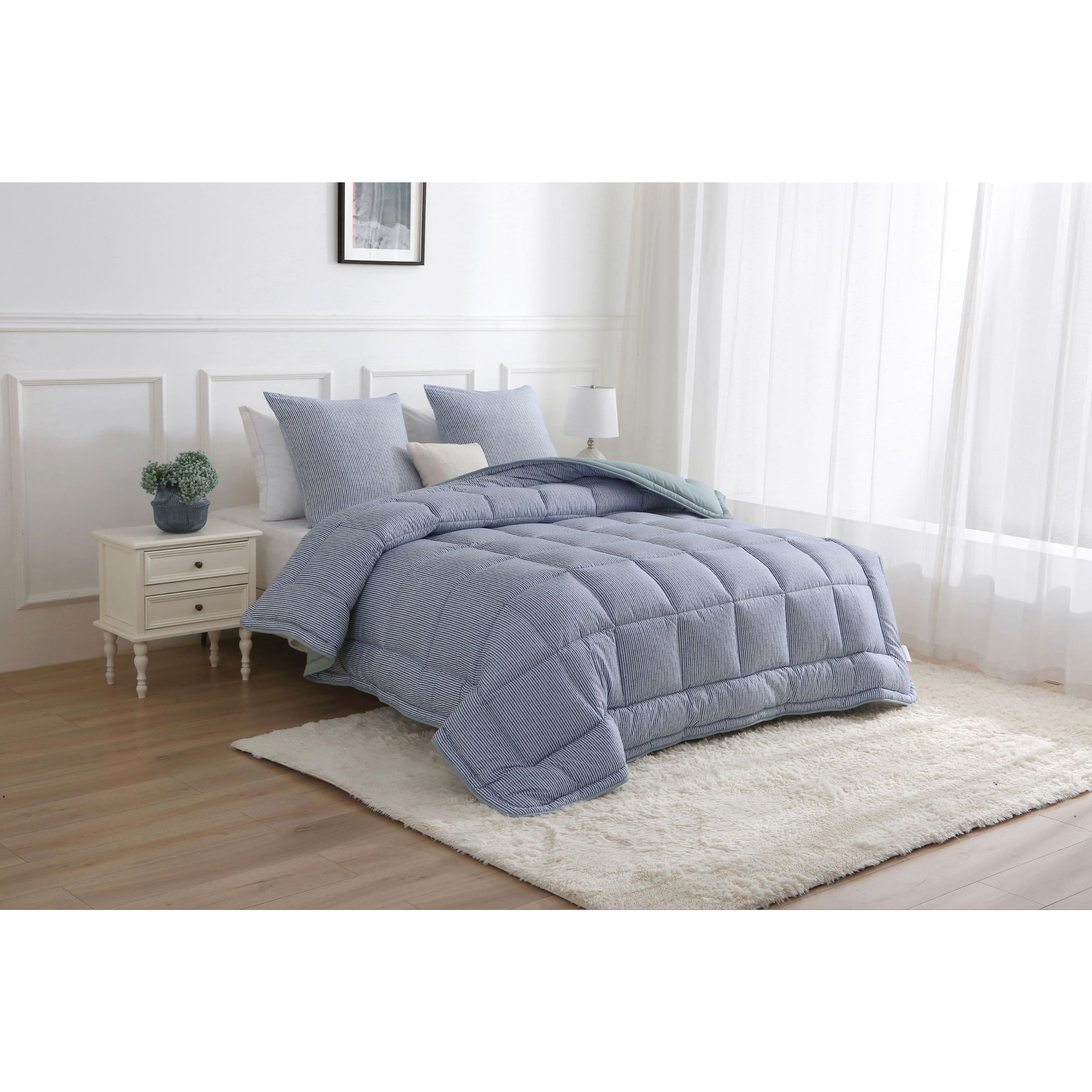 Dekbed met vaste overtrek - gestreept blauw (3)