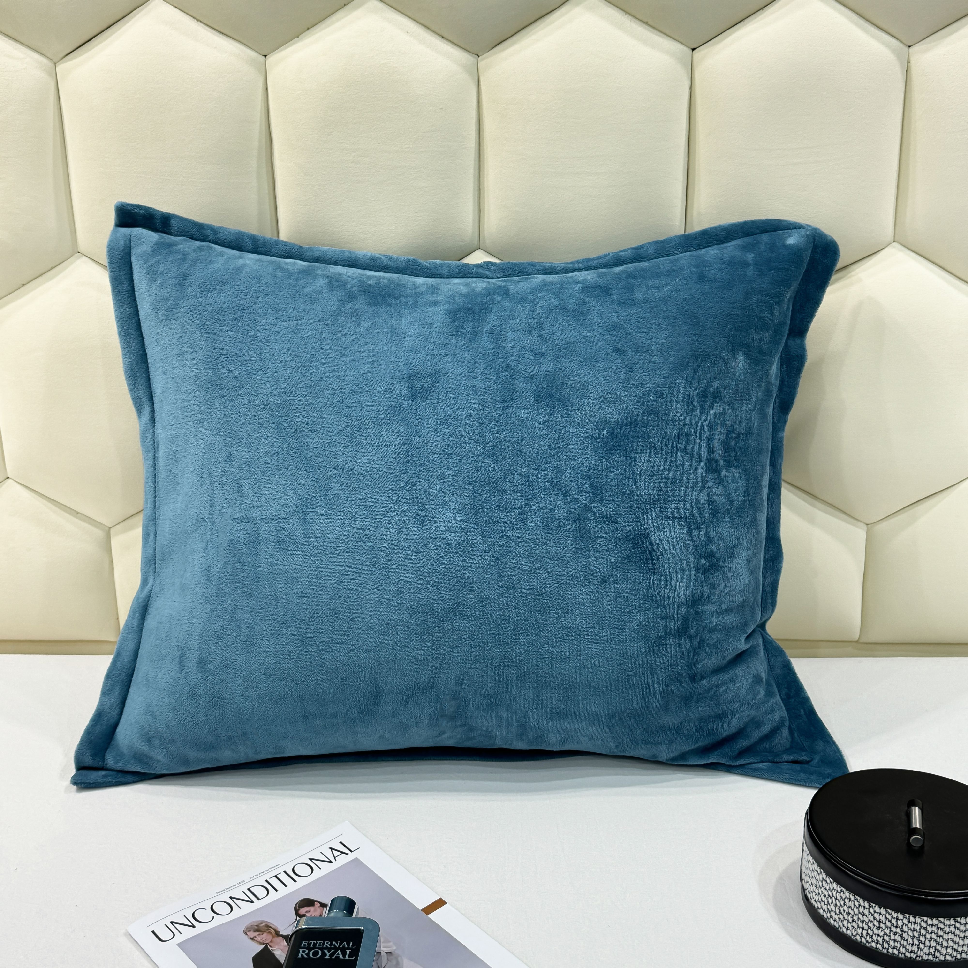 Teddy kussensloop blauw