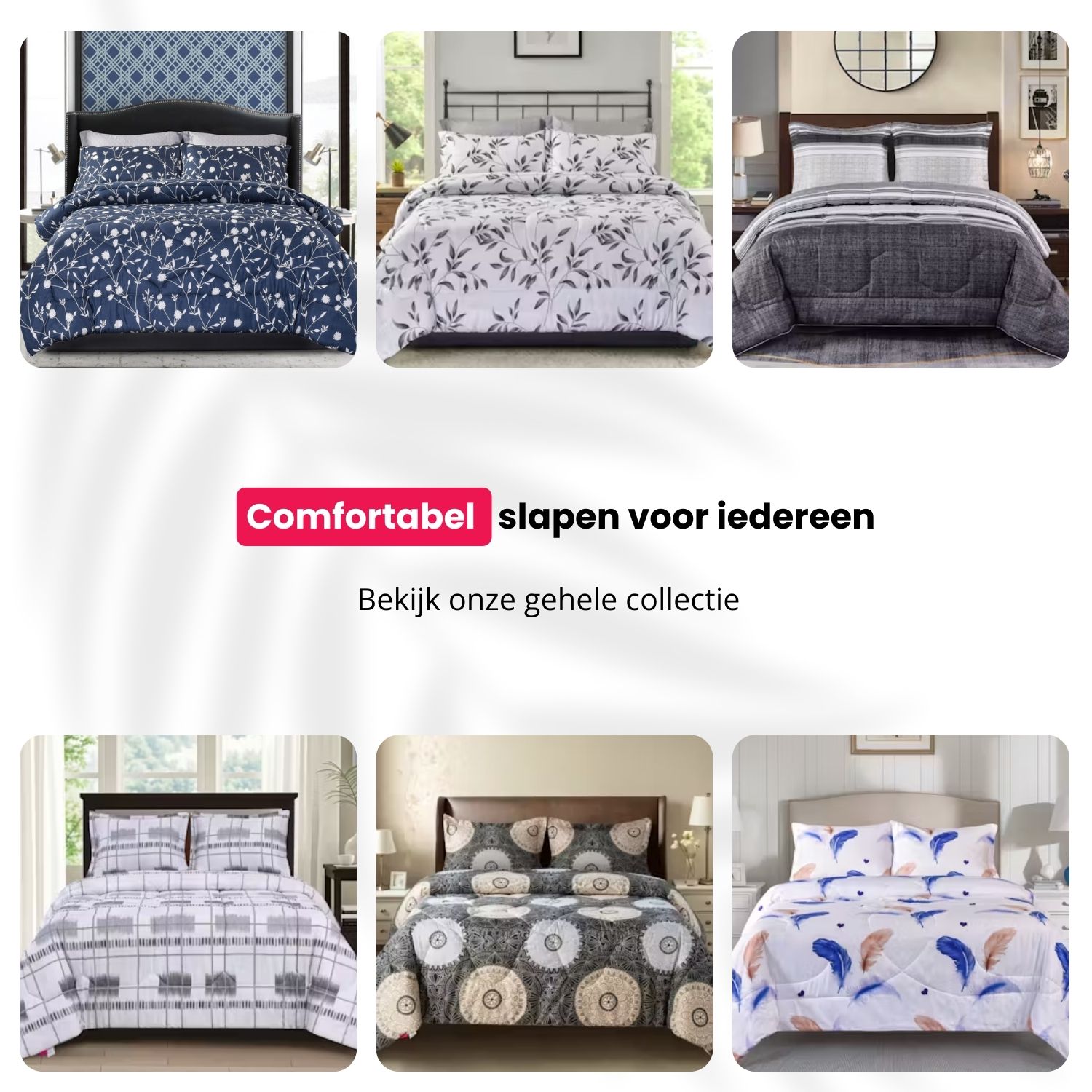 Overzicht van verschillende dekbedden uit de Zorgmatras collectie.