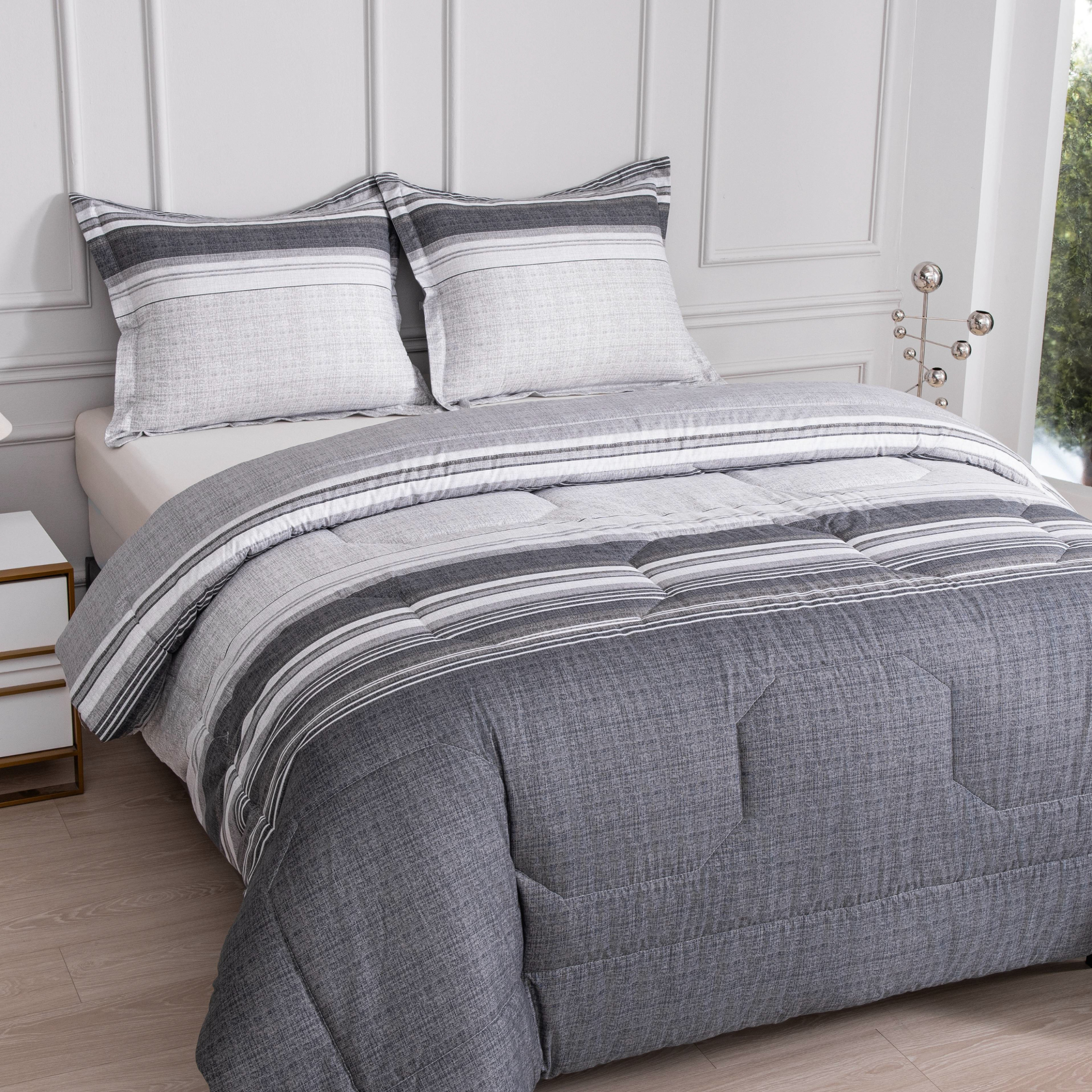 Gestreept Velvet 4-seizoenen dekbed zonder overtrek - verschillende gestreepte grijstinten