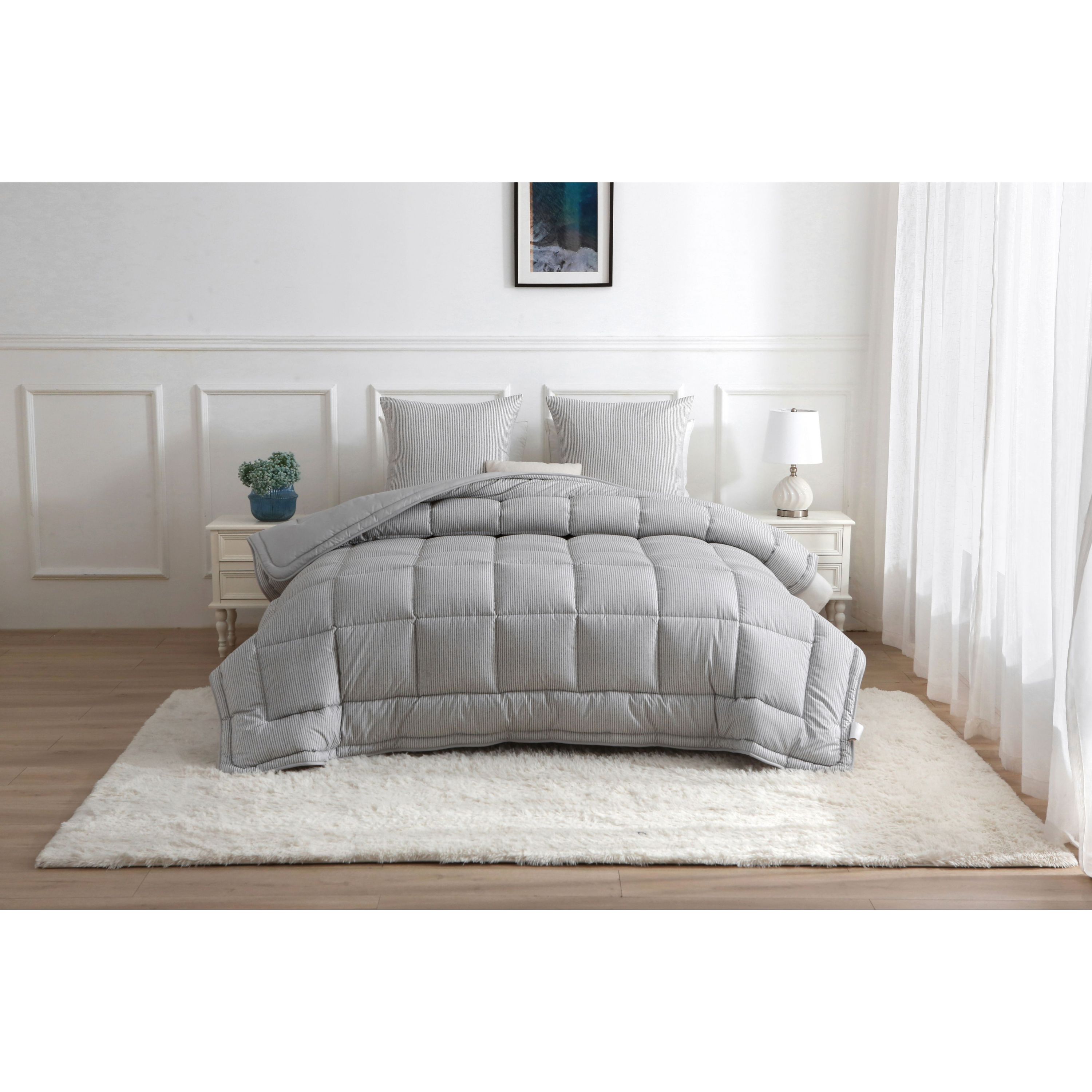 Dekbed met vaste overtrek - gestreept grijs (7)