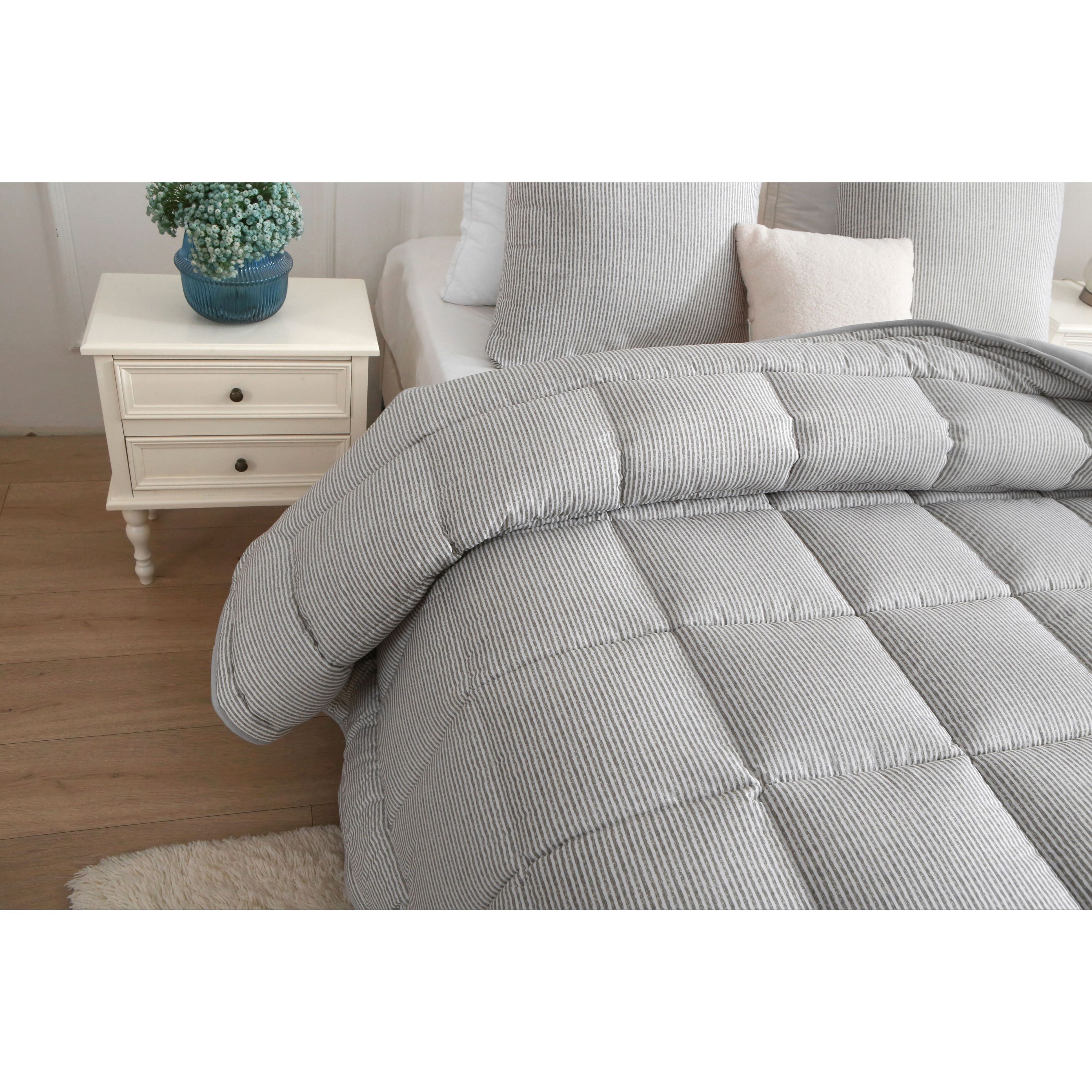 Dekbed met vaste overtrek - gestreept grijs (6) (1)