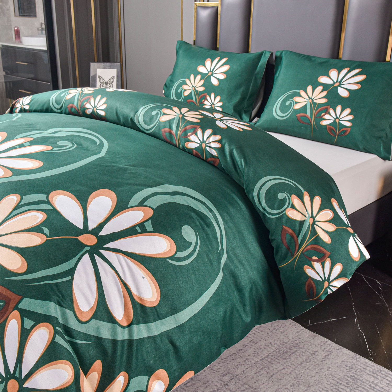 Dekbedovertrek-groen-met-bloemen-en-rits-2