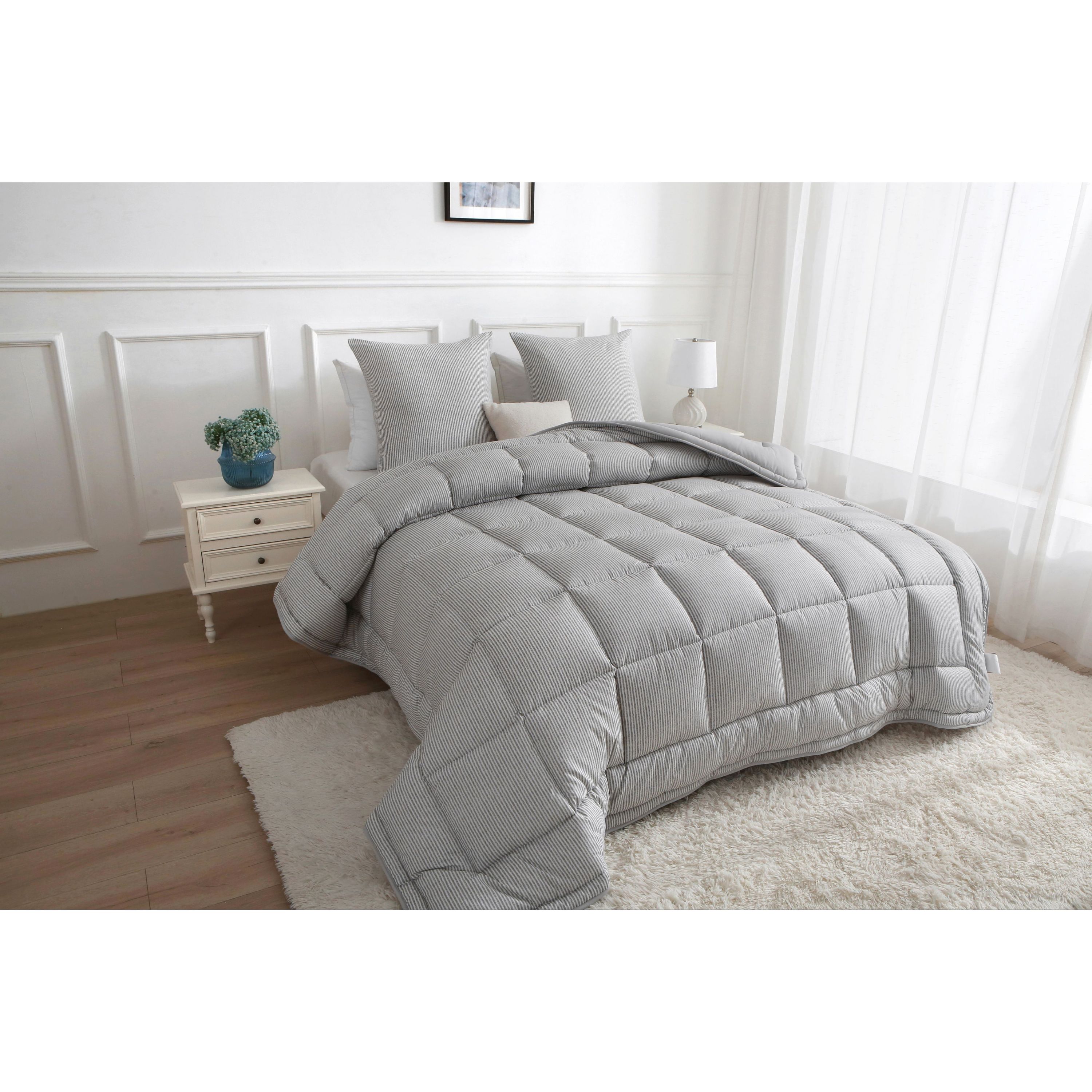 Dekbed met vaste overtrek - gestreept grijs (2)