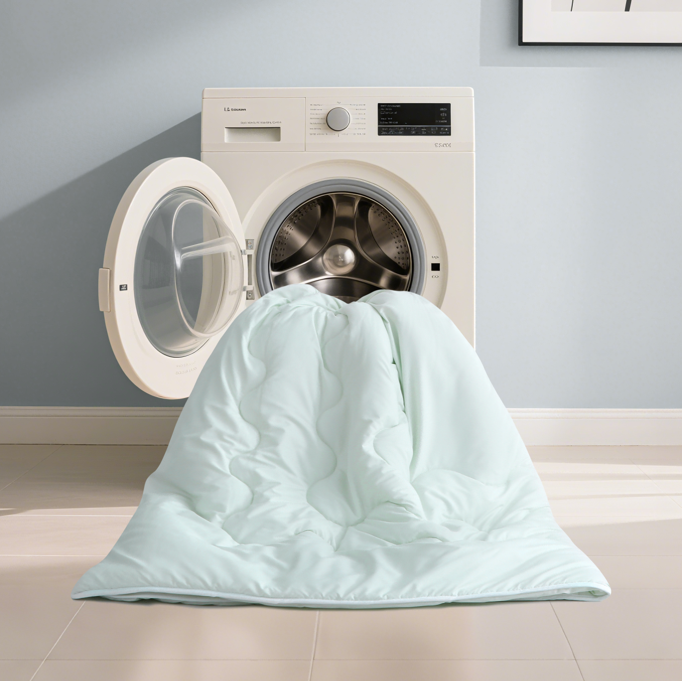 Groen verkoelend zomerdekbed 240x220 cm in wasmachine; wasbaar en snel droog